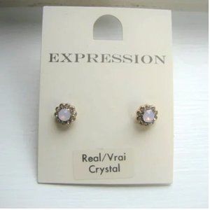 Real Crystal Opal Earrings Pink Purple Faux Diamond Stud Sparkle NEW NWT